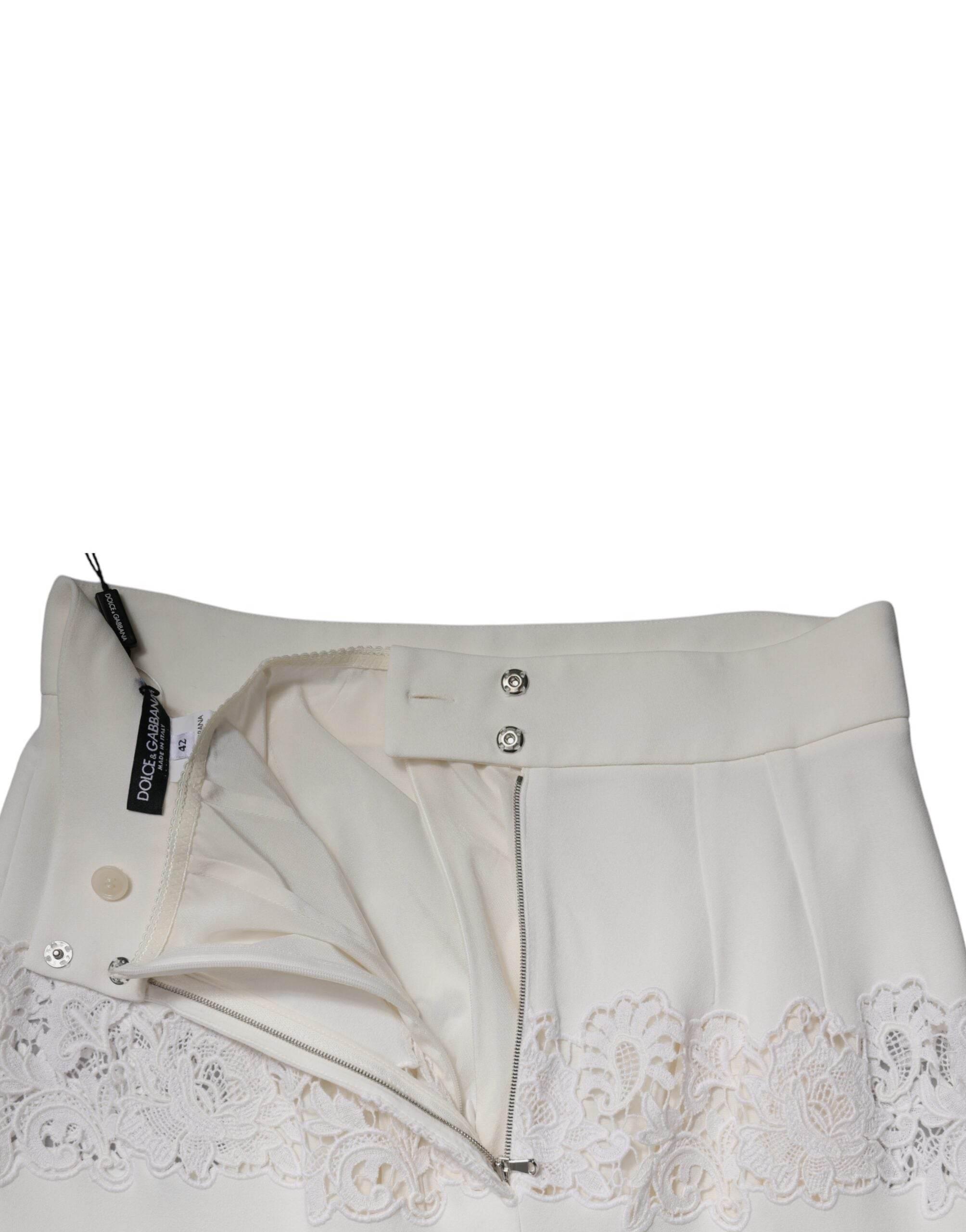Dolce & Gabbana White Floral Lace High Waist Pencil Cut Skirt - Hilstor