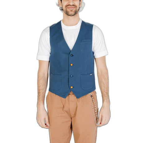 Gianni Lupo Blue Cotton Vest - Hilstor