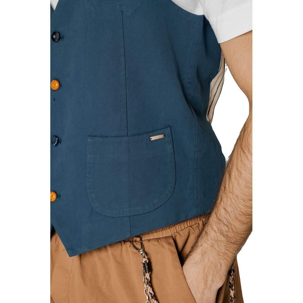 Gianni Lupo Blue Cotton Waistcoat - Hilstor