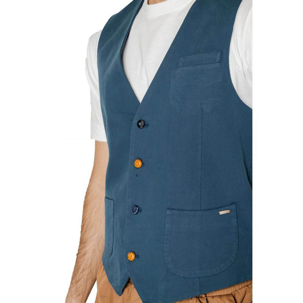Gianni Lupo Blue Cotton Waistcoat - Hilstor