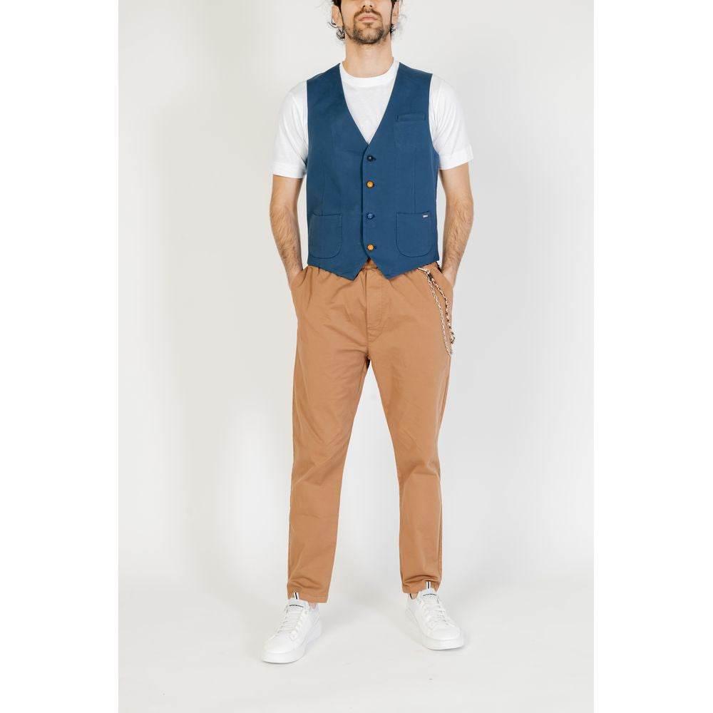 Gianni Lupo Blue Cotton Waistcoat - Hilstor
