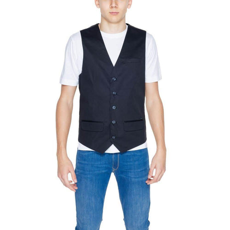 Gianni Lupo Black Cotton Vest - Hilstor