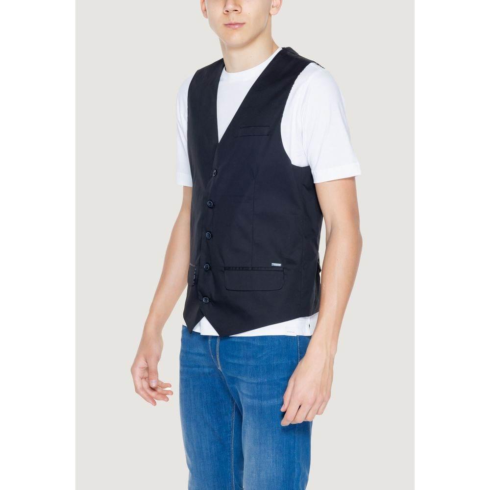 Gianni Lupo Black Cotton Waistcoat - Hilstor