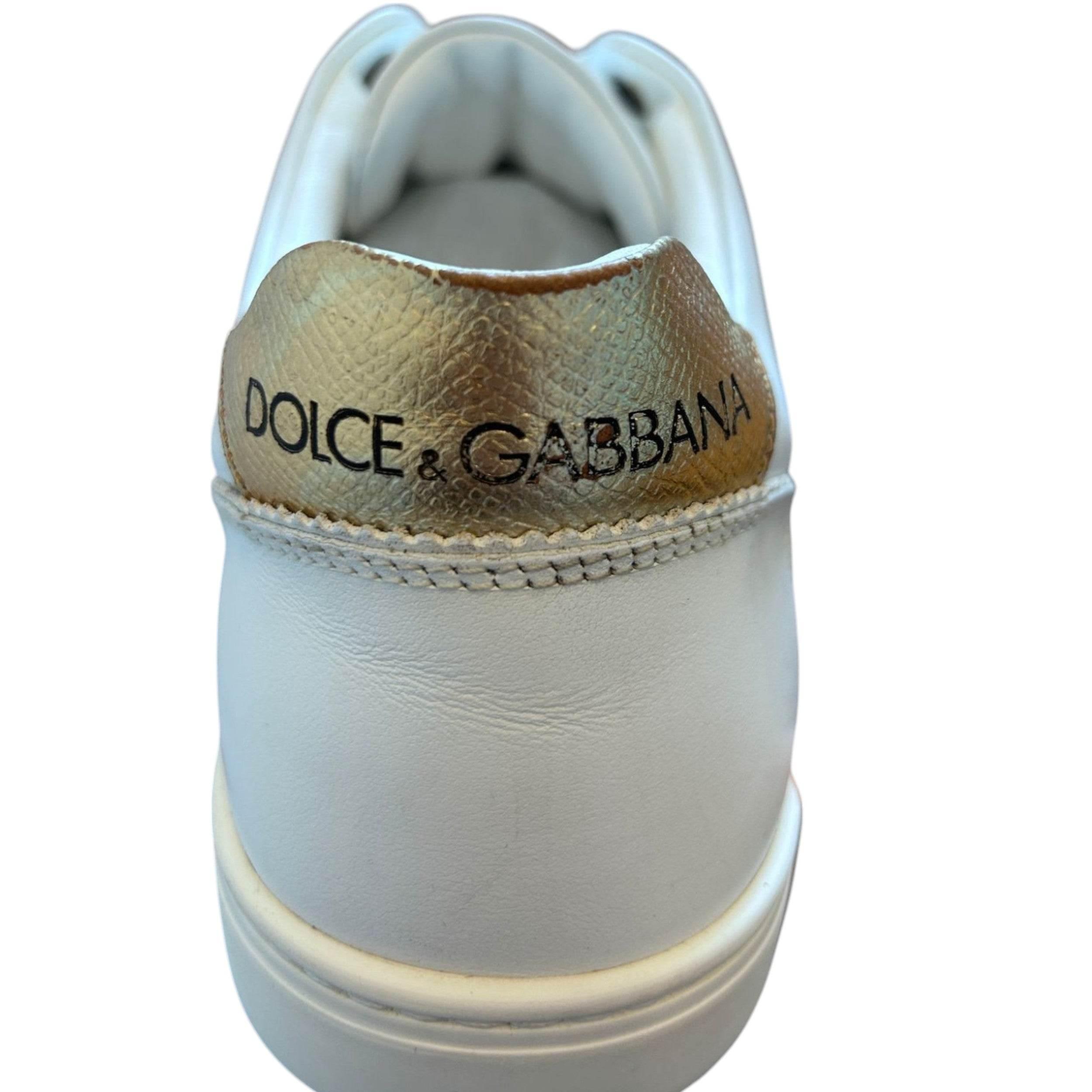 Dolce & Gabbana White Leather Heart Embellished Sneakers Shoes - Hilstor