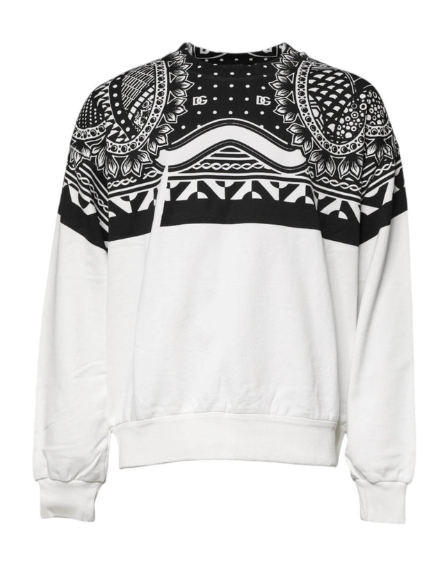 Dolce & Gabbana White Black Printed Cotton Sweatshirt Sweater - Hilstor