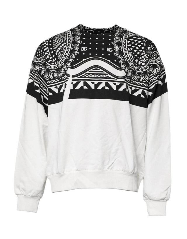 Dolce & Gabbana White Black Print Cotton Sweatshirt Sweater - Hilstor
