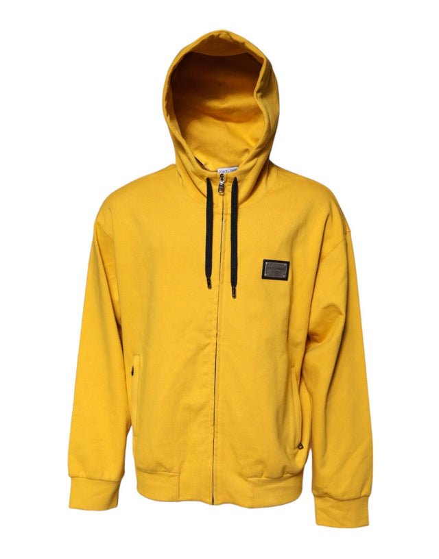 Dolce & Gabbana Yellow Logo Plaque Hooded Full Zip Sweater - Hilstor