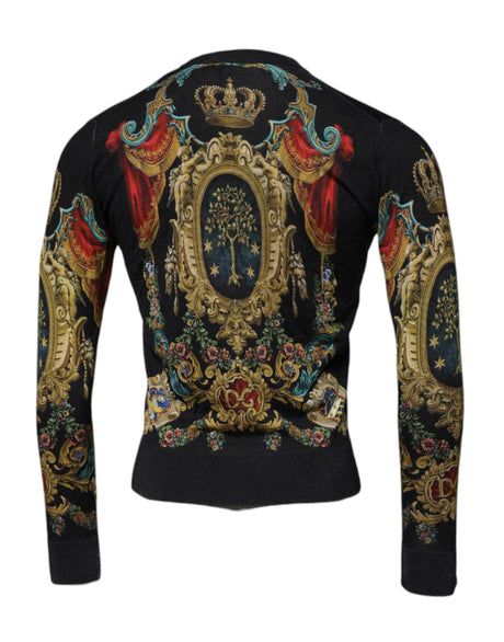 Dolce & Gabbana Black Heraldic DG Silk Round Neck Pullover Sweater - Hilstor