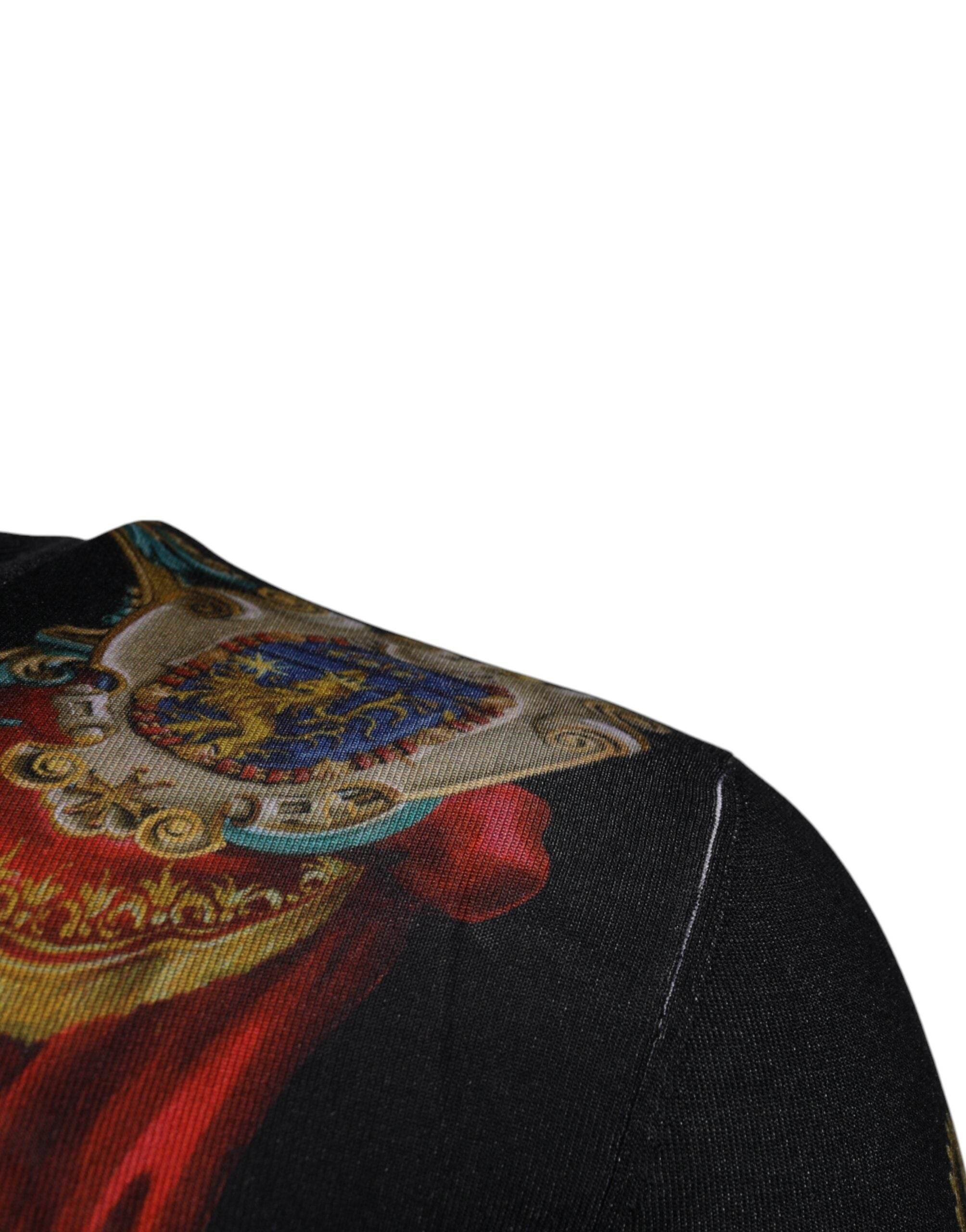 Dolce & Gabbana Black Heraldic DG Silk Round Neck Pullover Sweater - Hilstor