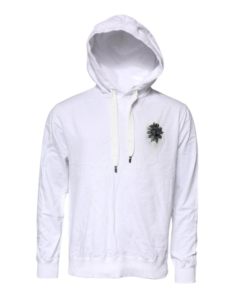 Dolce & Gabbana White Cotton Hooded Sweatshirt Sweater - Hilstor
