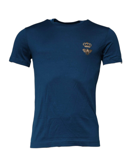 Dolce & Gabbana Blue Crown Bee Cotton Men Crew Neck T-shirt - Hilstor
