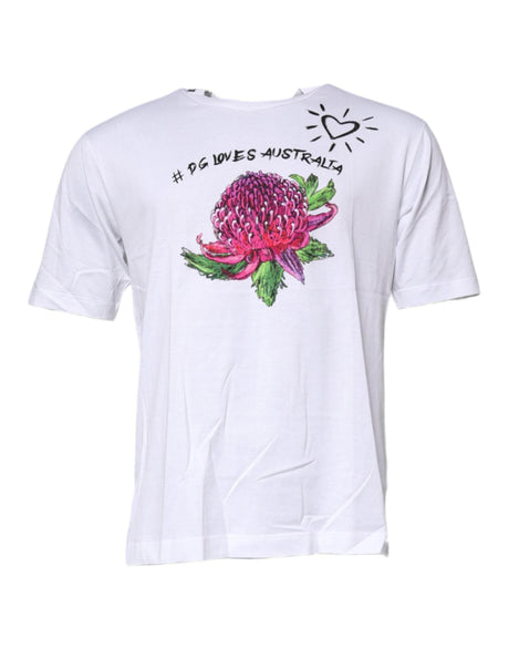 Dolce & Gabbana White Floral Print Cotton Crew Neck T-shirt - Hilstor
