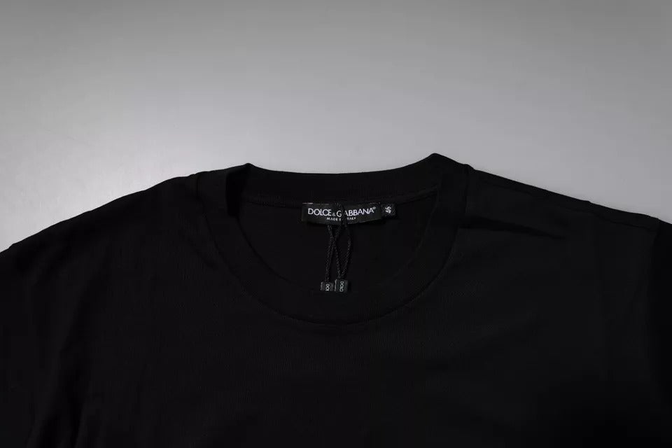 Dolce &amp; Gabbana Black Logo Patch T-shirt i bomuld med rund hals