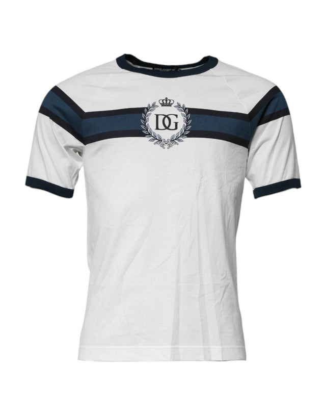 Dolce & Gabbana White Logo Print Cotton Men Crew Neck T-shirt - Hilstor