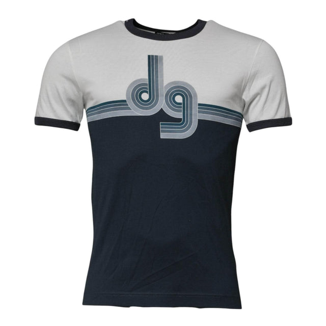 Dolce & Gabbana White Blue Logo Cotton Men Crew Neck T-shirt - Hilstor