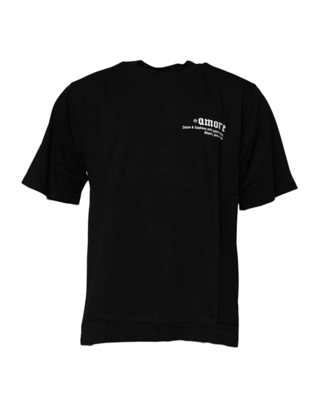 Dolce & Gabbana Black Amore Leopard Cotton Crew Neck T-shirt - Hilstor