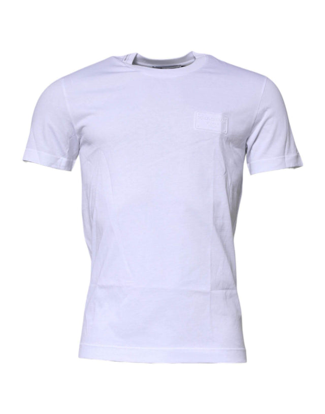 Dolce & Gabbana White Logo Plaque Cotton Crew Neck T-shirt - Hilstor