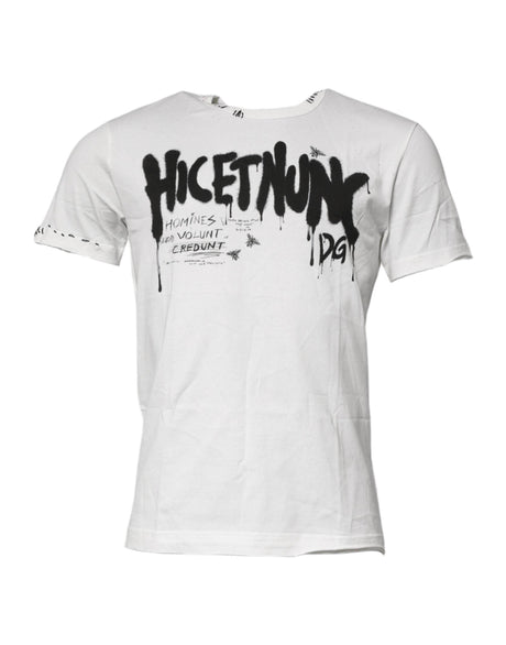 Dolce & Gabbana White Graphic Print Cotton Crew Neck T-shirt - Hilstor