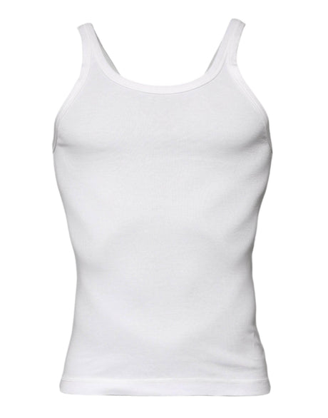 Dolce & Gabbana Ivory Cotton Sleeveless Round Neck Tank T-shirt - Hilstor