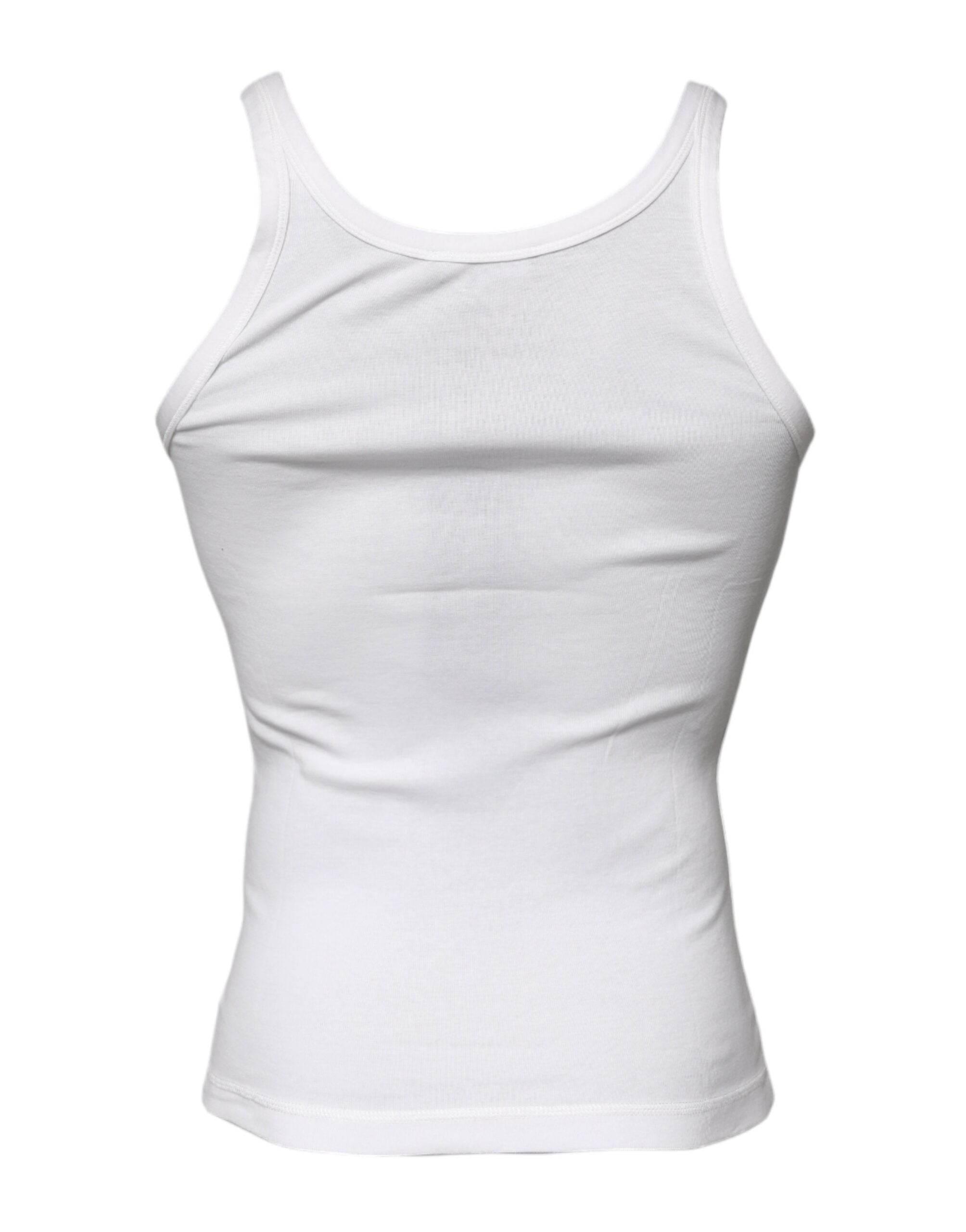 Dolce & Gabbana Ivory Cotton Sleeveless Round Neck Tank T-shirt - Hilstor