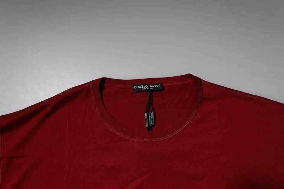 Dolce & Gabbana Red Logo Tape Cotton Crew Neck T-shirt - Hilstor