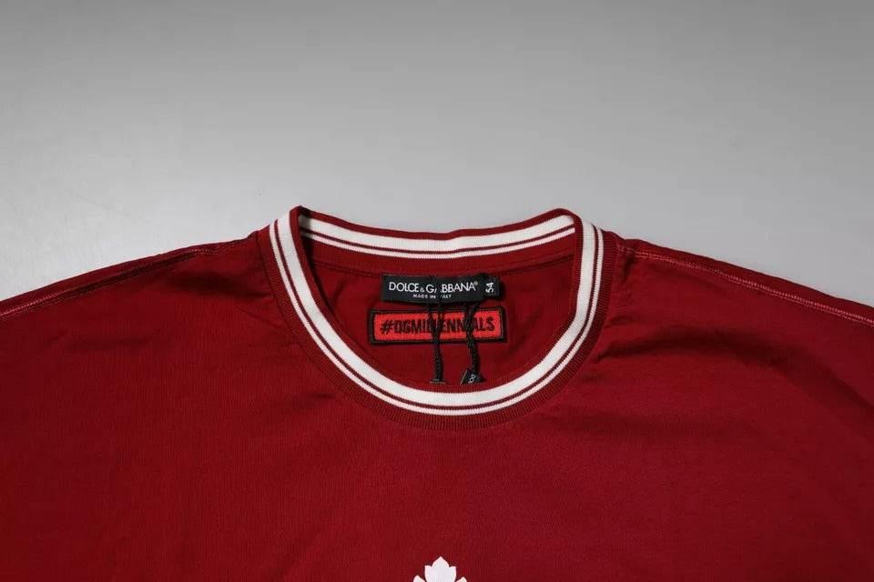 Dolce & Gabbana Red Logo Crown Cotton Crew Neck T-shirt - Hilstor