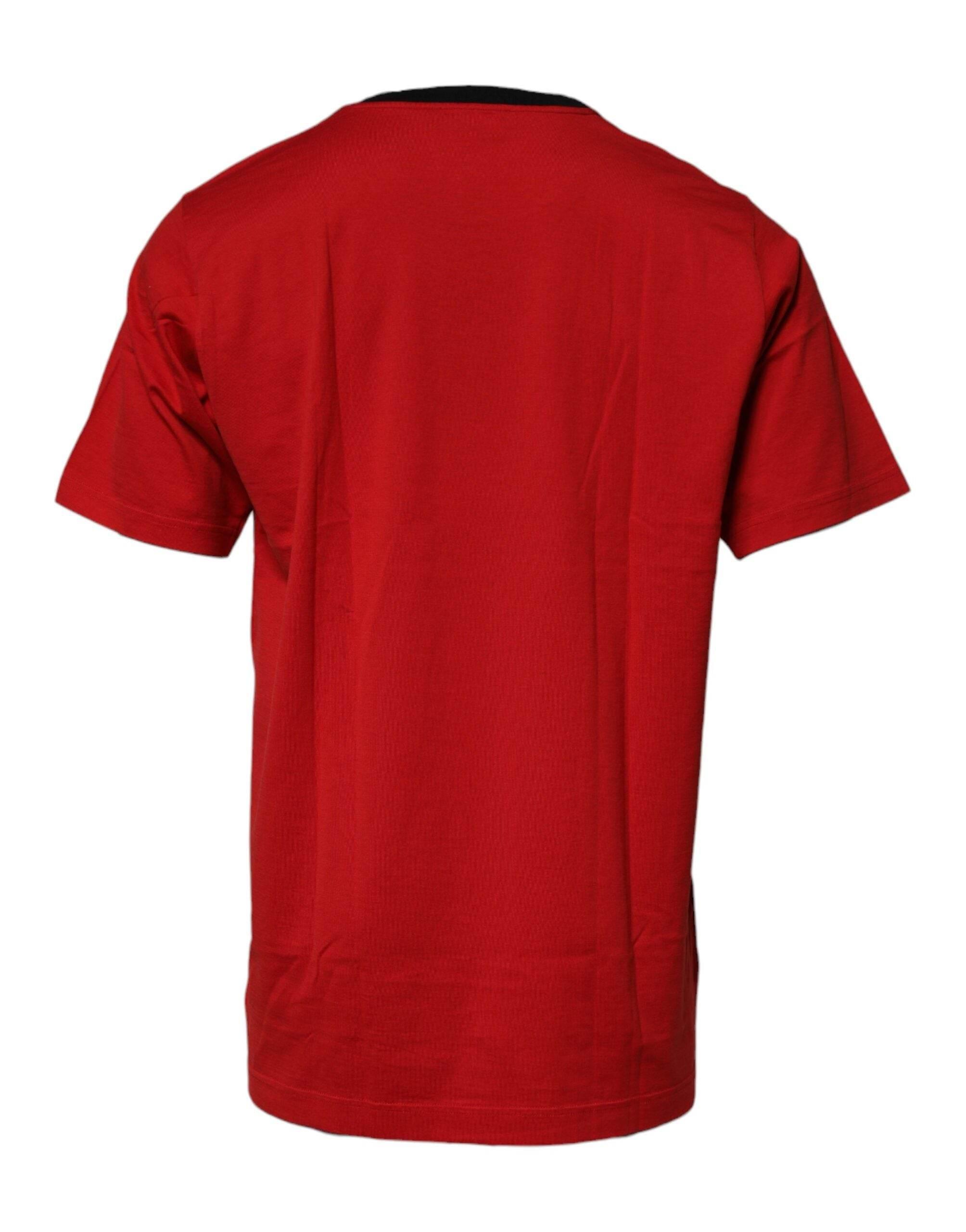 Dolce & Gabbana Red Logo Crown Cotton Crew Neck T-shirt - Hilstor