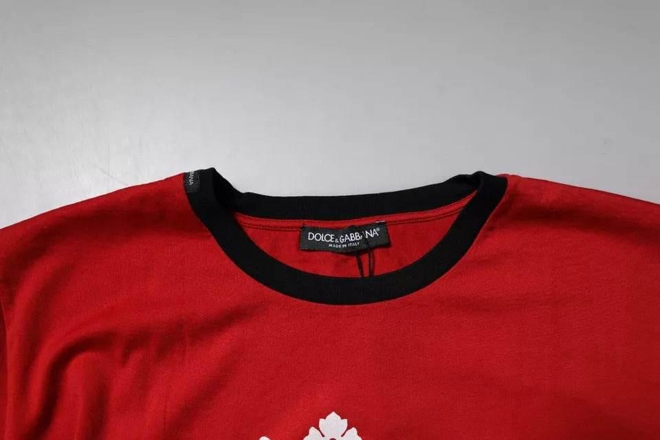 Dolce & Gabbana Red Logo Crown Cotton Crew Neck T-shirt - Hilstor