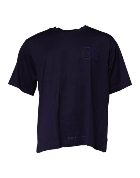 Dolce & Gabbana Navy Blue DG Logo Cotton Crew Neck T-shirt - Hilstor