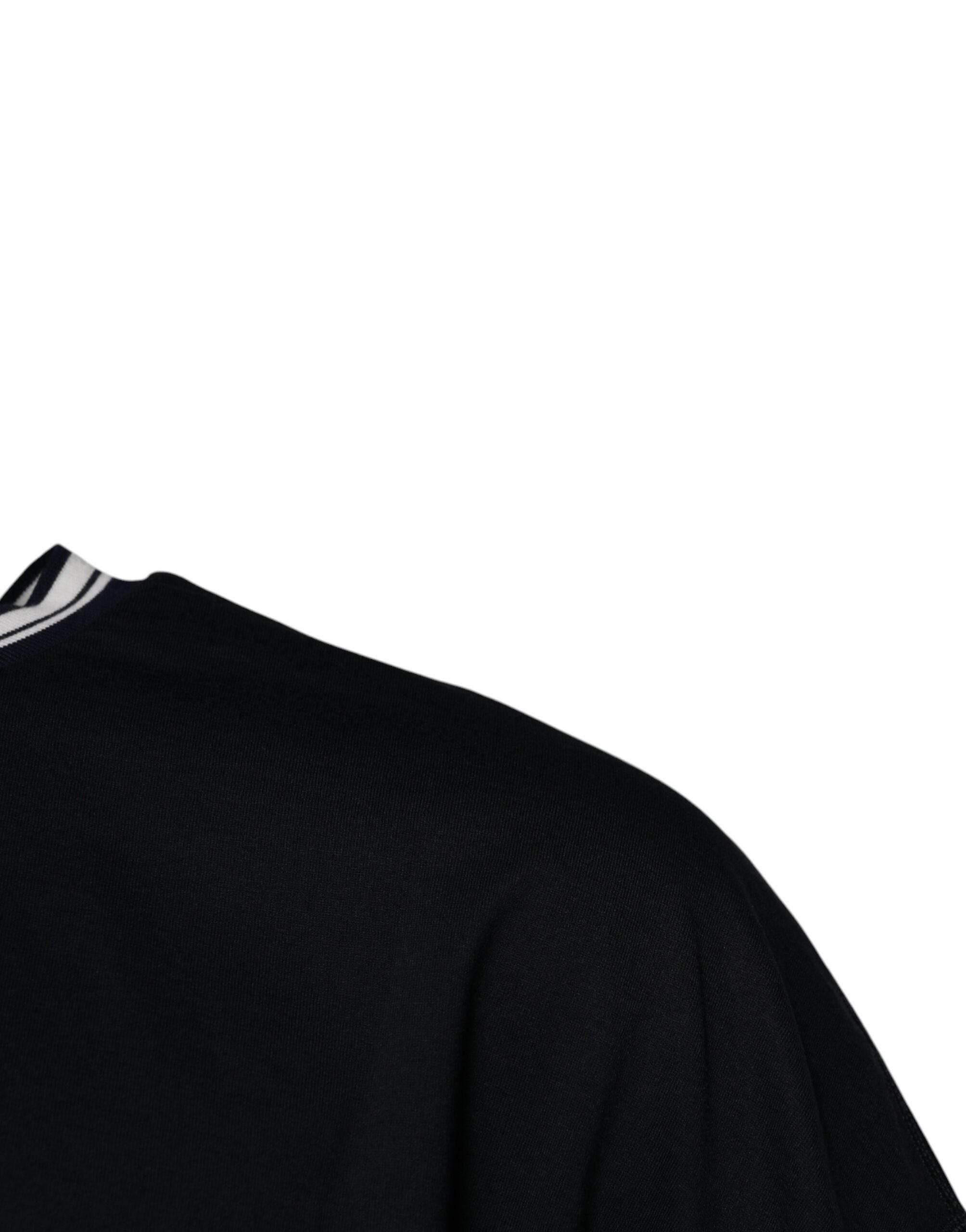 Dolce & Gabbana Dark Blue Logo Crown Cotton Crew Neck T-shirt - Hilstor