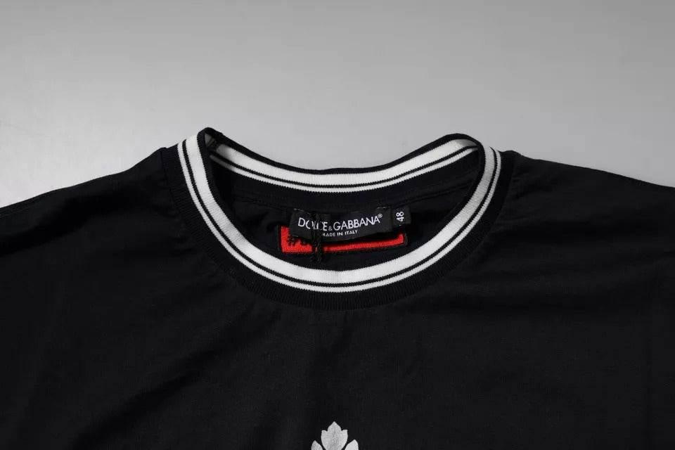 Dolce & Gabbana Dark Blue Logo Crown Cotton Crew Neck T-shirt - Hilstor