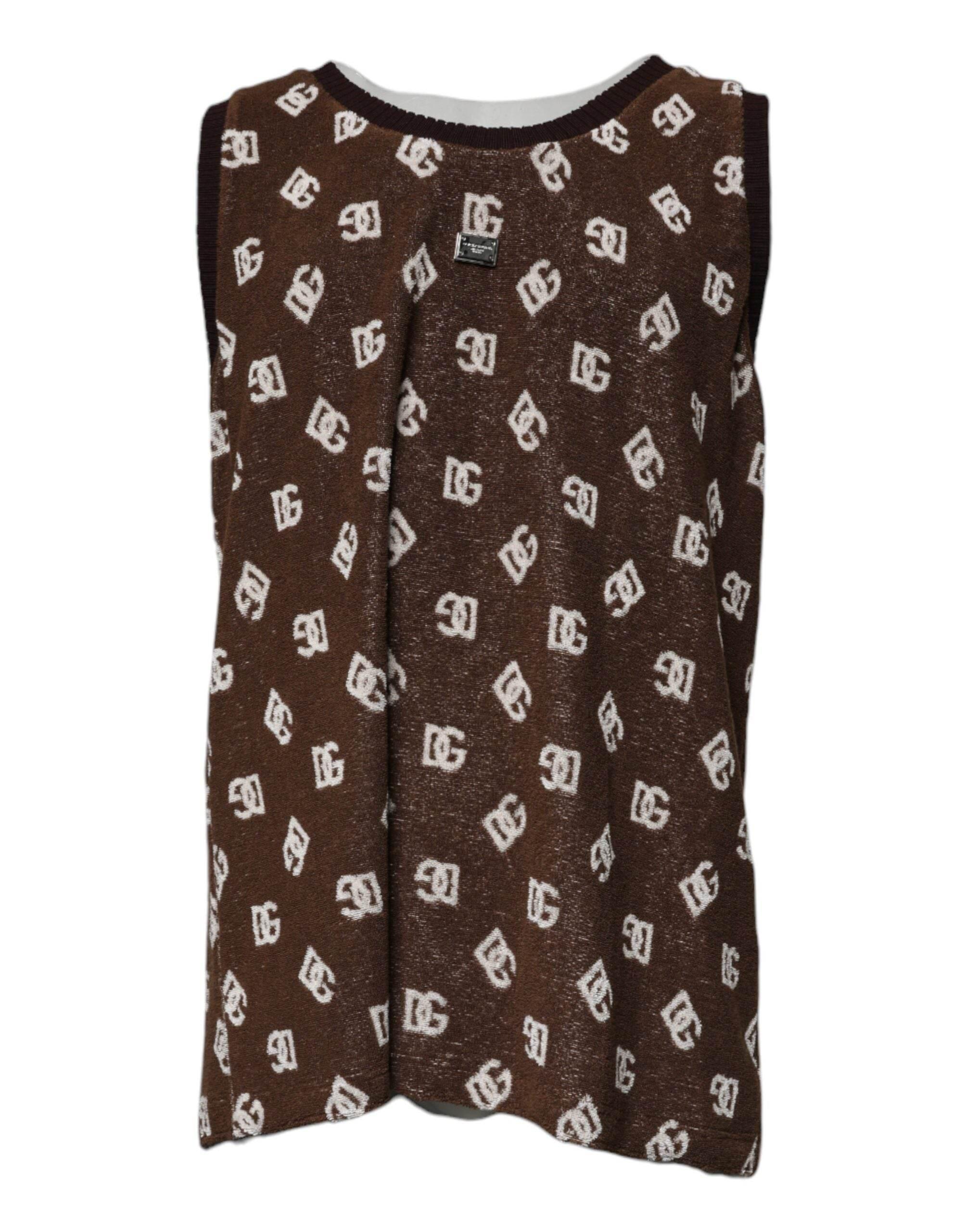 Dolce & Gabbana Brown Logo Monogram Cotton Crew Neck T-shirt - Hilstor