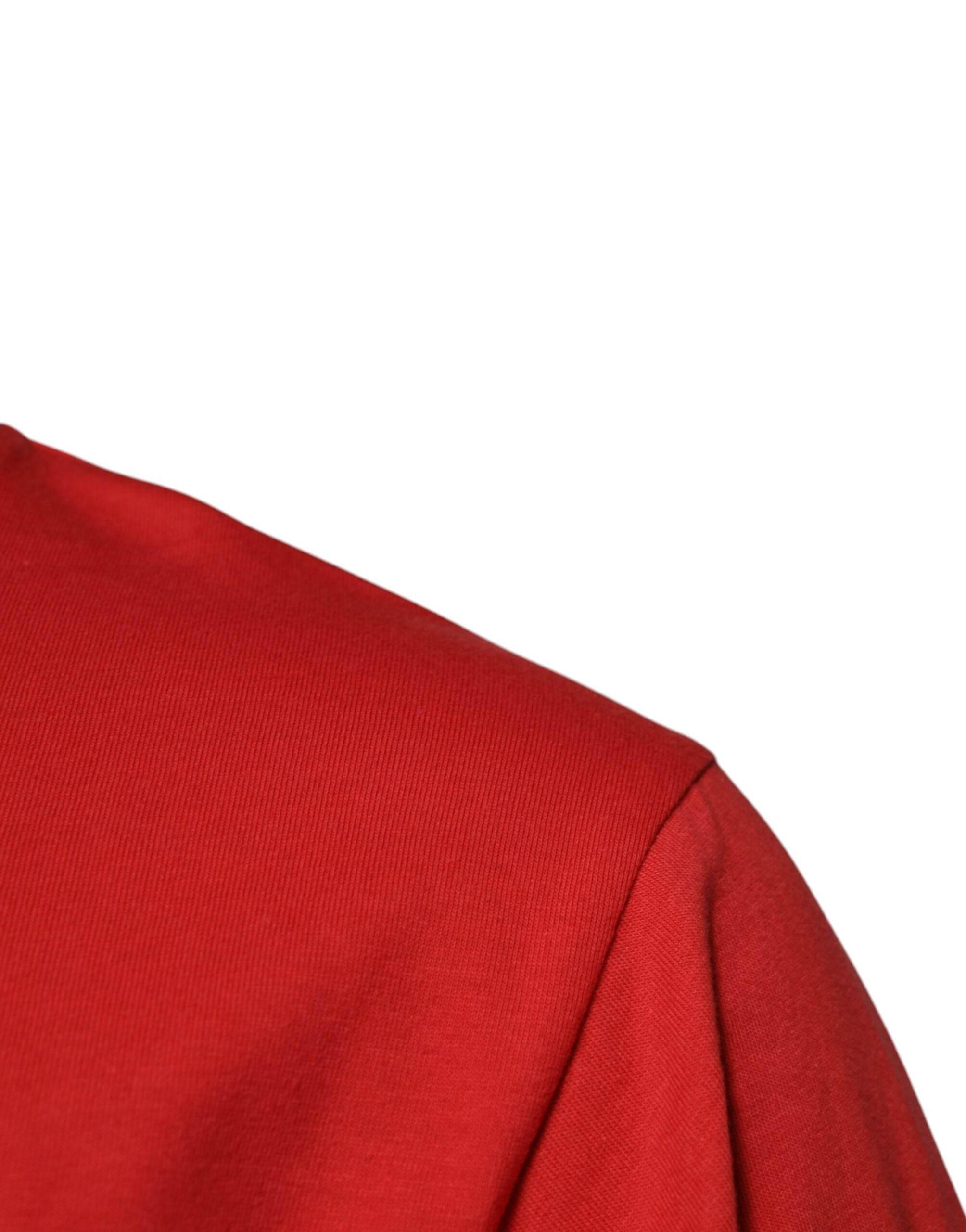 Dolce & Gabbana Red DG Logo Patch Cotton Crew Neck T-shirt - Hilstor