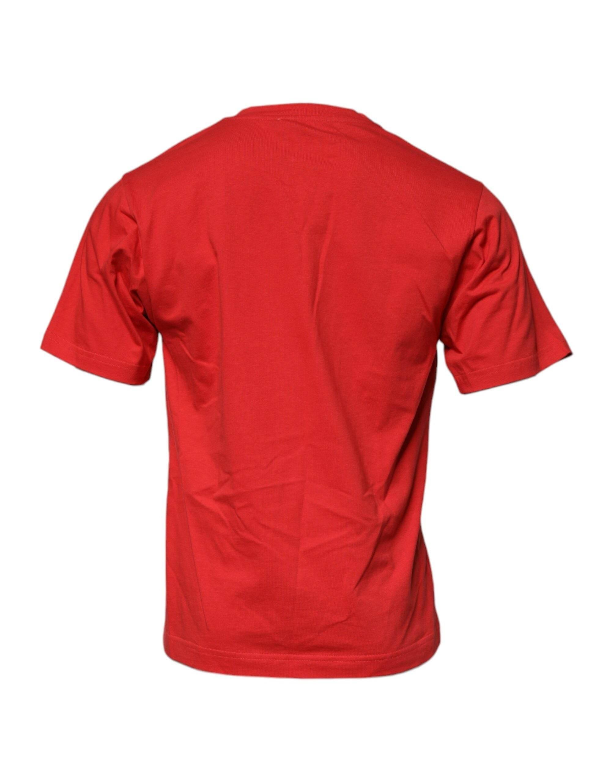 Dolce & Gabbana Red DG Logo Patch Cotton Crew Neck T-shirt - Hilstor