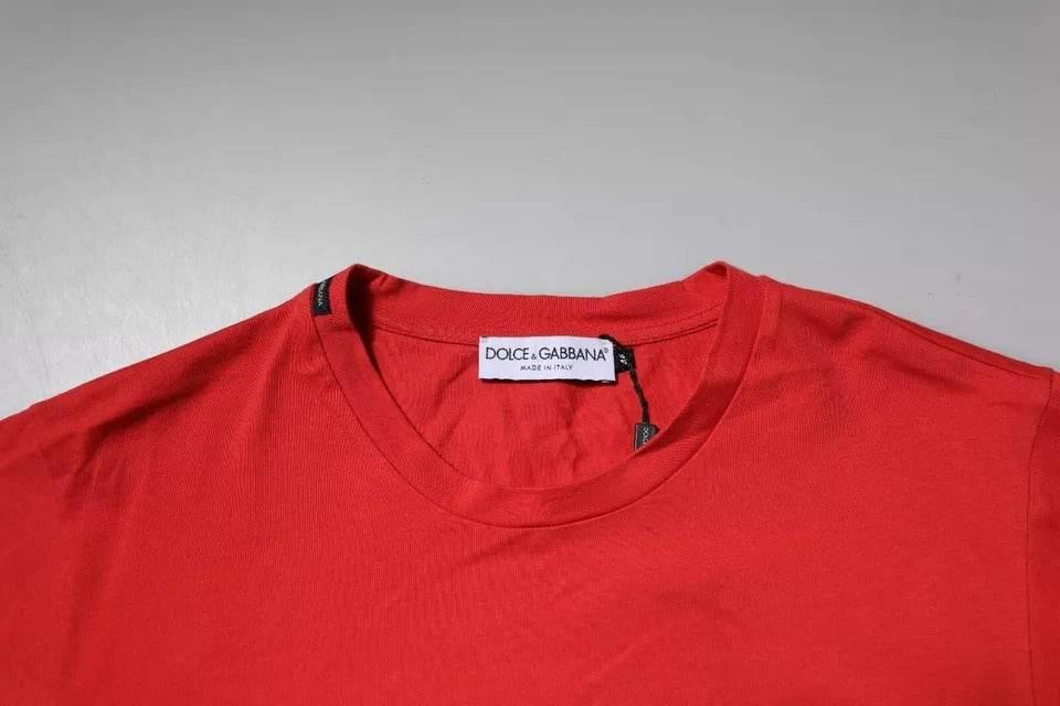 Dolce & Gabbana Red DG Logo Patch Cotton Crew Neck T-shirt - Hilstor