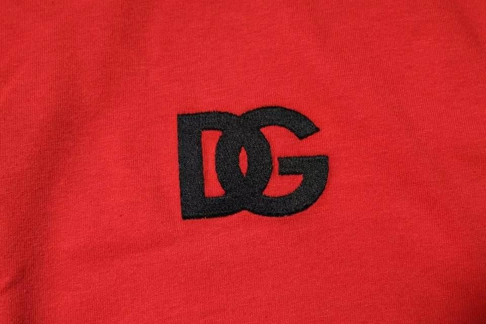 Dolce & Gabbana Red DG Logo Patch Cotton Crew Neck T-shirt - Hilstor