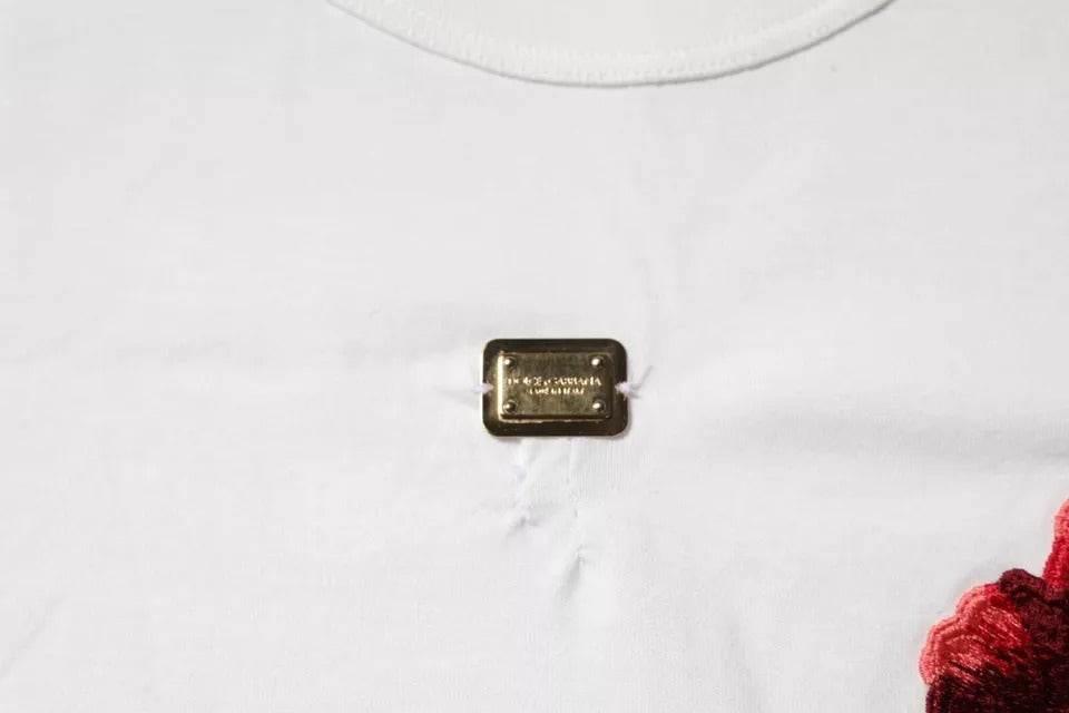 Dolce & Gabbana White Cotton Logo Floral Crew Neck T-shirt - Hilstor