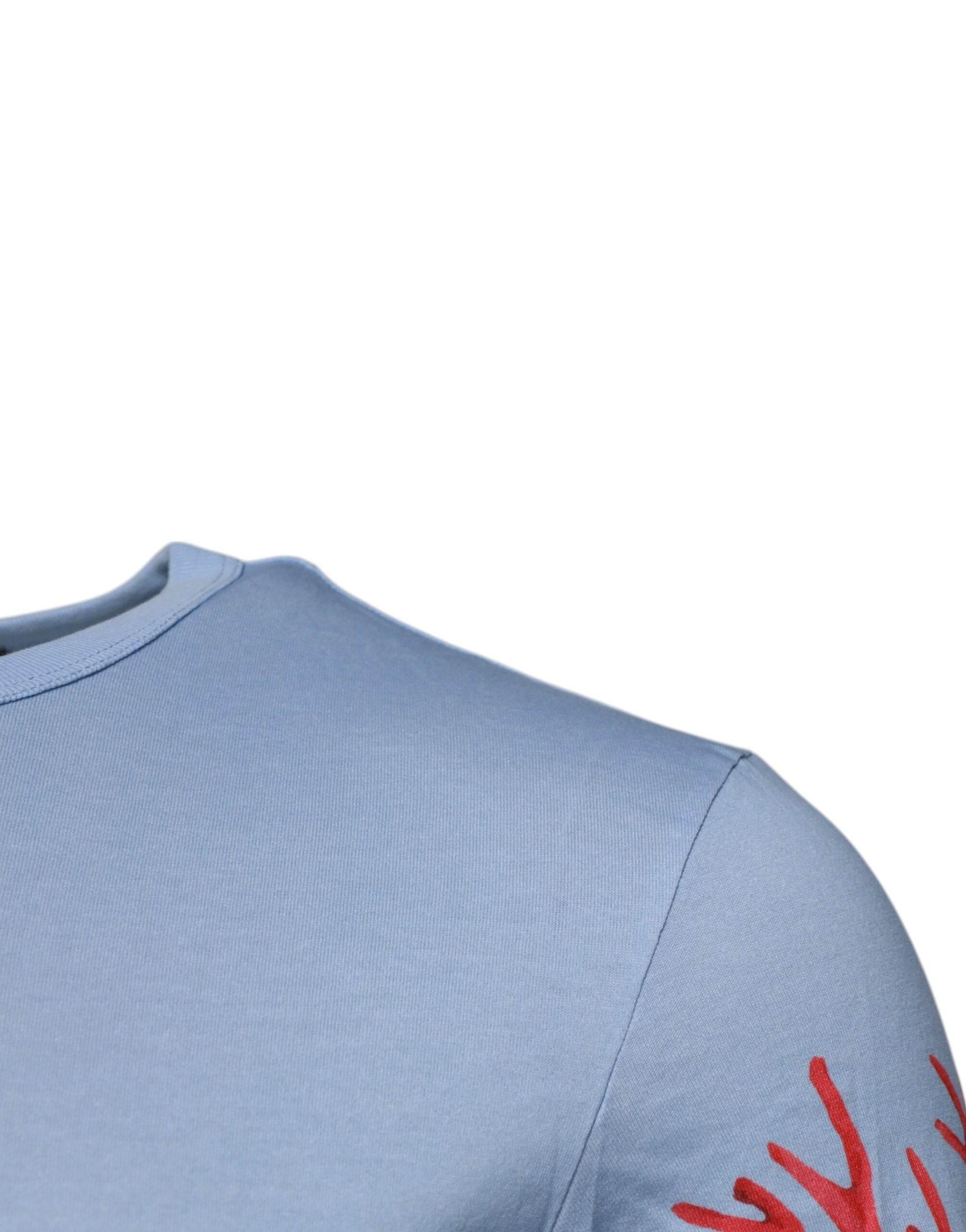 Dolce & Gabbana Light Blue Coral Cotton Men Crew Neck T-shirt - Hilstor
