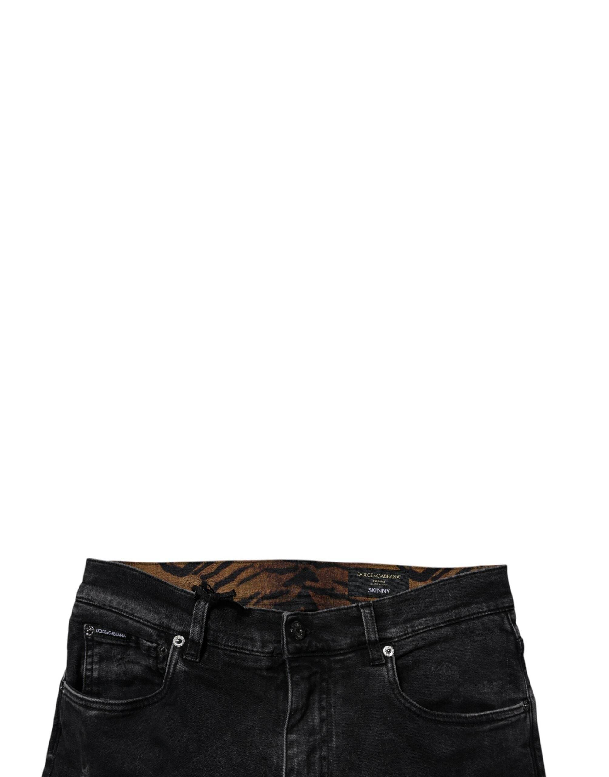 Dolce & Gabbana Black Tattered Cotton Skinny Men Denim Jeans - Hilstor