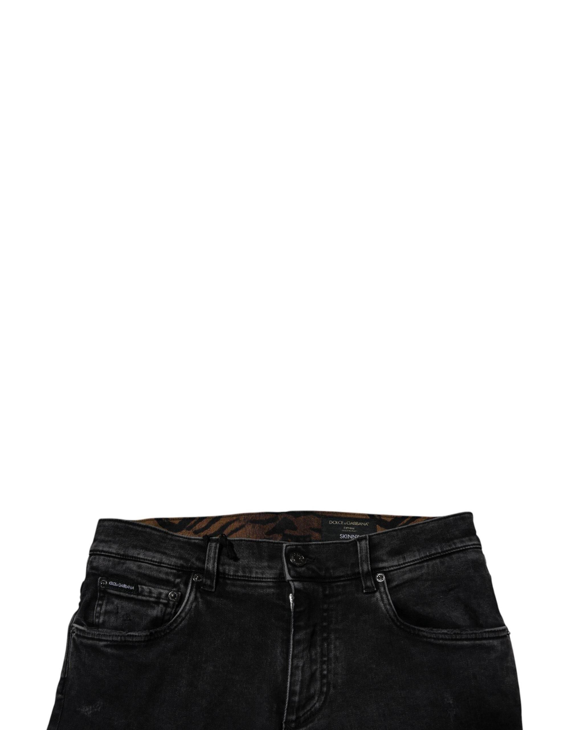 Dolce & Gabbana Black Tattered Cotton Skinny Men Denim Jeans - Hilstor