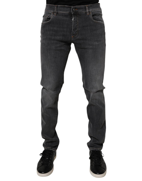 Dolce & Gabbana Dark Gray Washed Cotton Slim Fit Denim Jeans - Hilstor