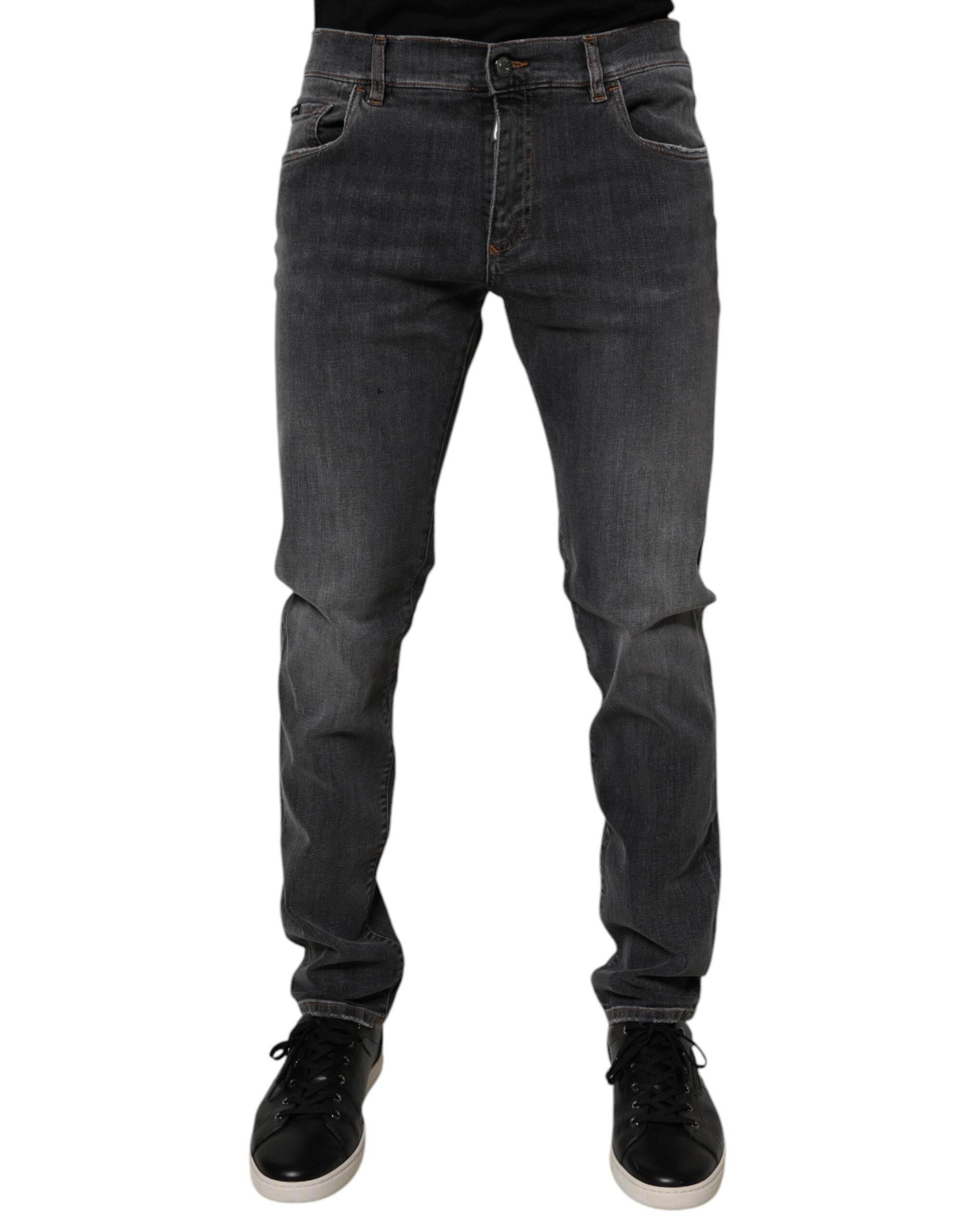 Dolce & Gabbana Dark Gray Washed Cotton Slim Fit Denim Jeans - Hilstor