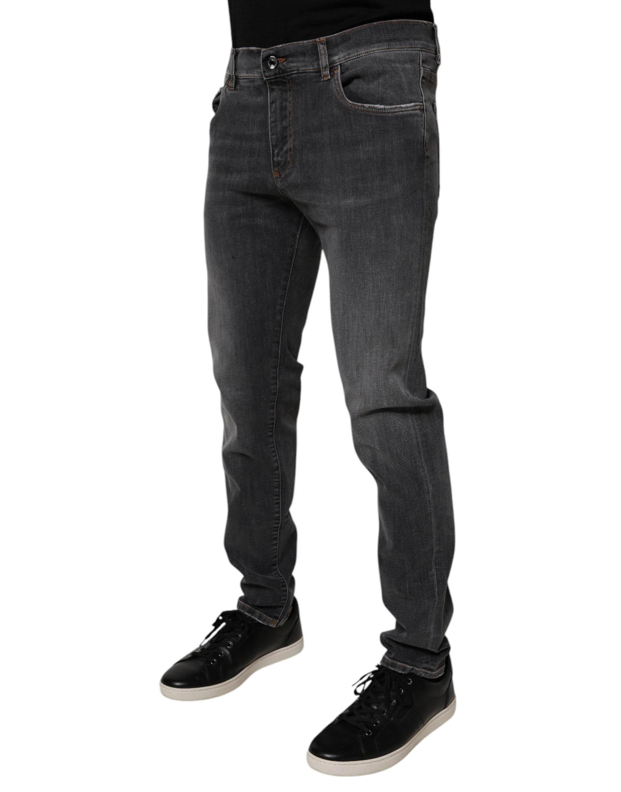 Dolce & Gabbana Dark Gray Washed Cotton Slim Fit Denim Jeans - Hilstor
