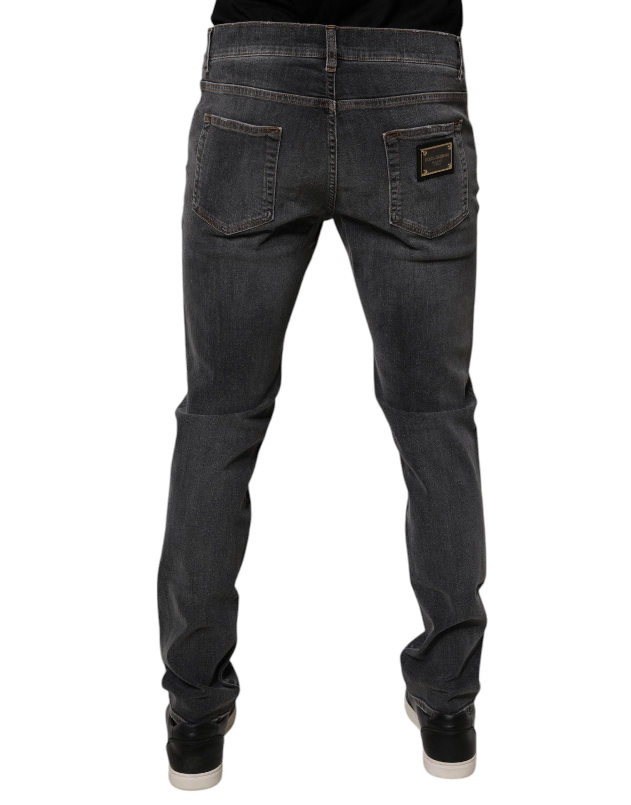 Dolce & Gabbana Dark Gray Washed Cotton Slim Fit Denim Jeans - Hilstor