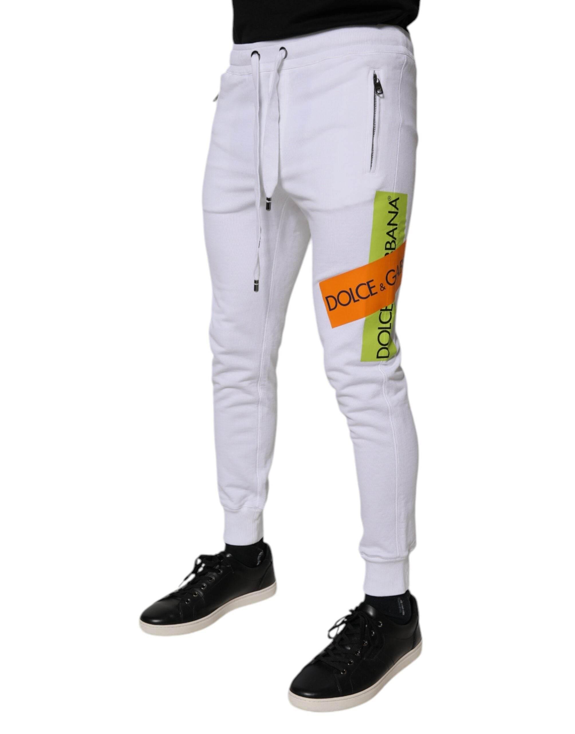Dolce & Gabbana White Cotton Logo Jogger Pants - Hilstor