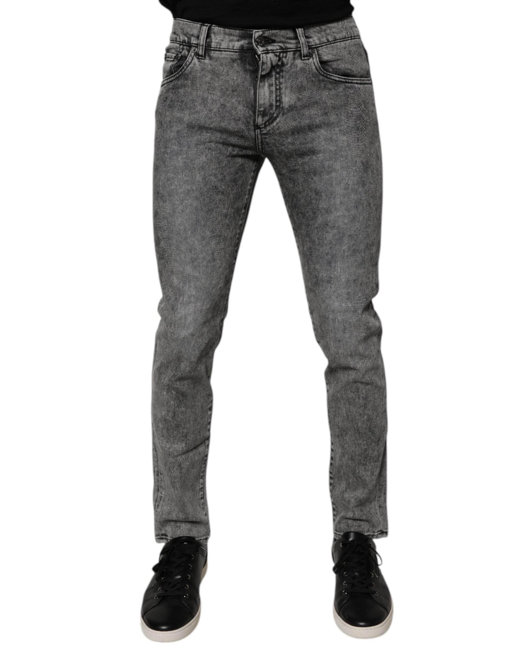 Dolce & Gabbana Dark Gray Washed Cotton Slim Fit Denim Jeans - Hilstor