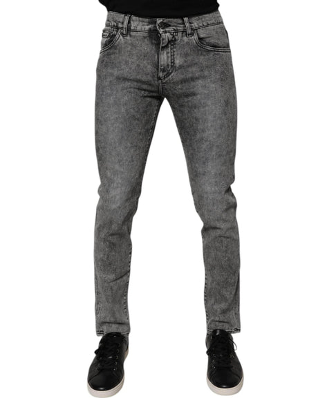 Dolce & Gabbana Dark Gray Washed Cotton Slim Fit Denim Jeans - Hilstor