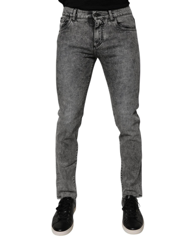 Dolce & Gabbana Dark Gray Washed Cotton Slim Fit Denim Jeans - Hilstor