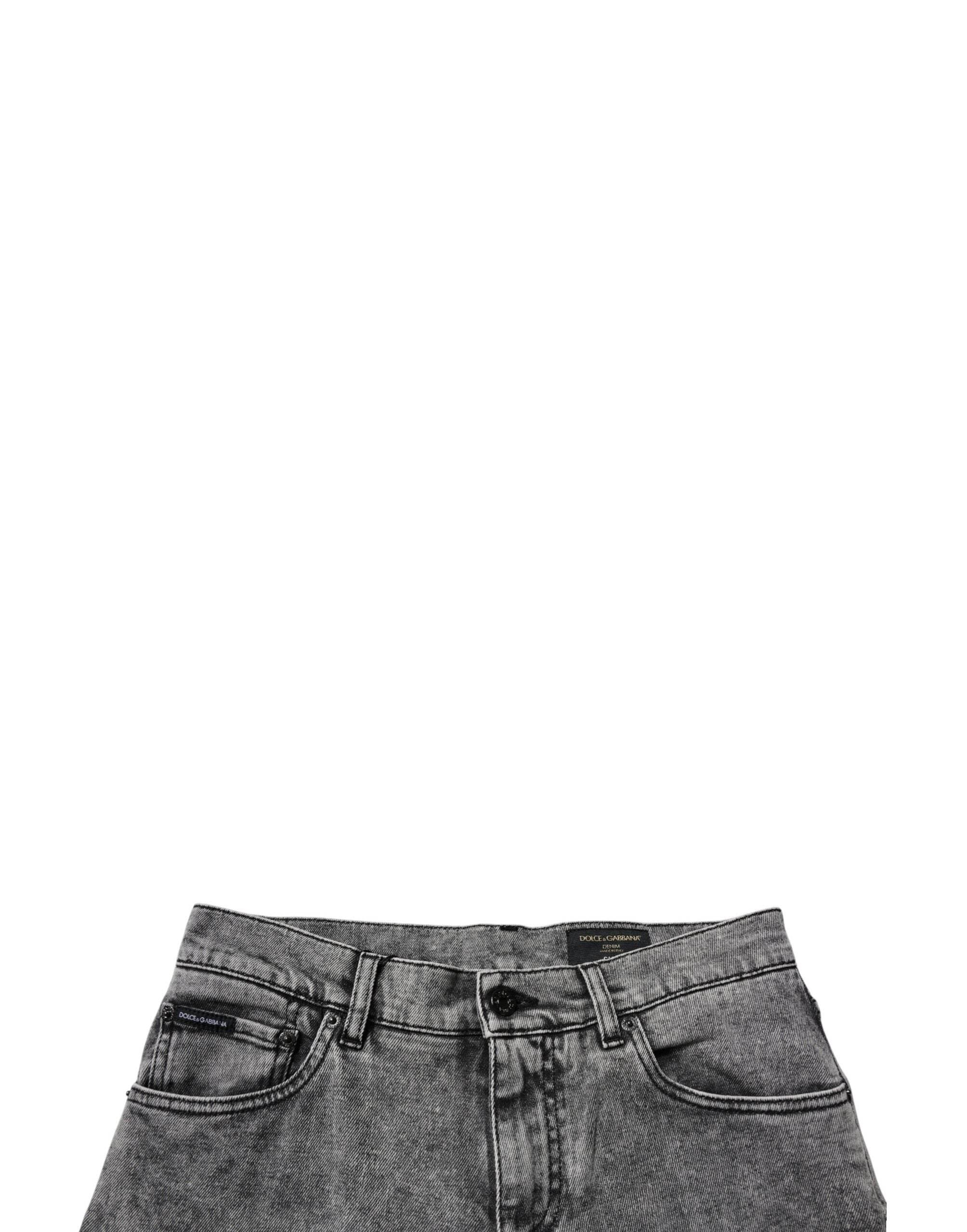 Dolce & Gabbana Dark Gray Washed Cotton Slim Fit Denim Jeans - Hilstor