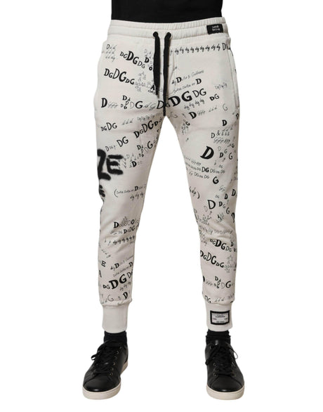 Dolce & Gabbana White Printed Cotton Jogger Sweatpants Pants - Hilstor